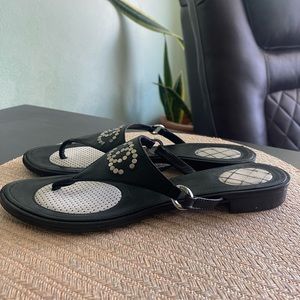 Vintage Chanel thong leather flip flop sandals .